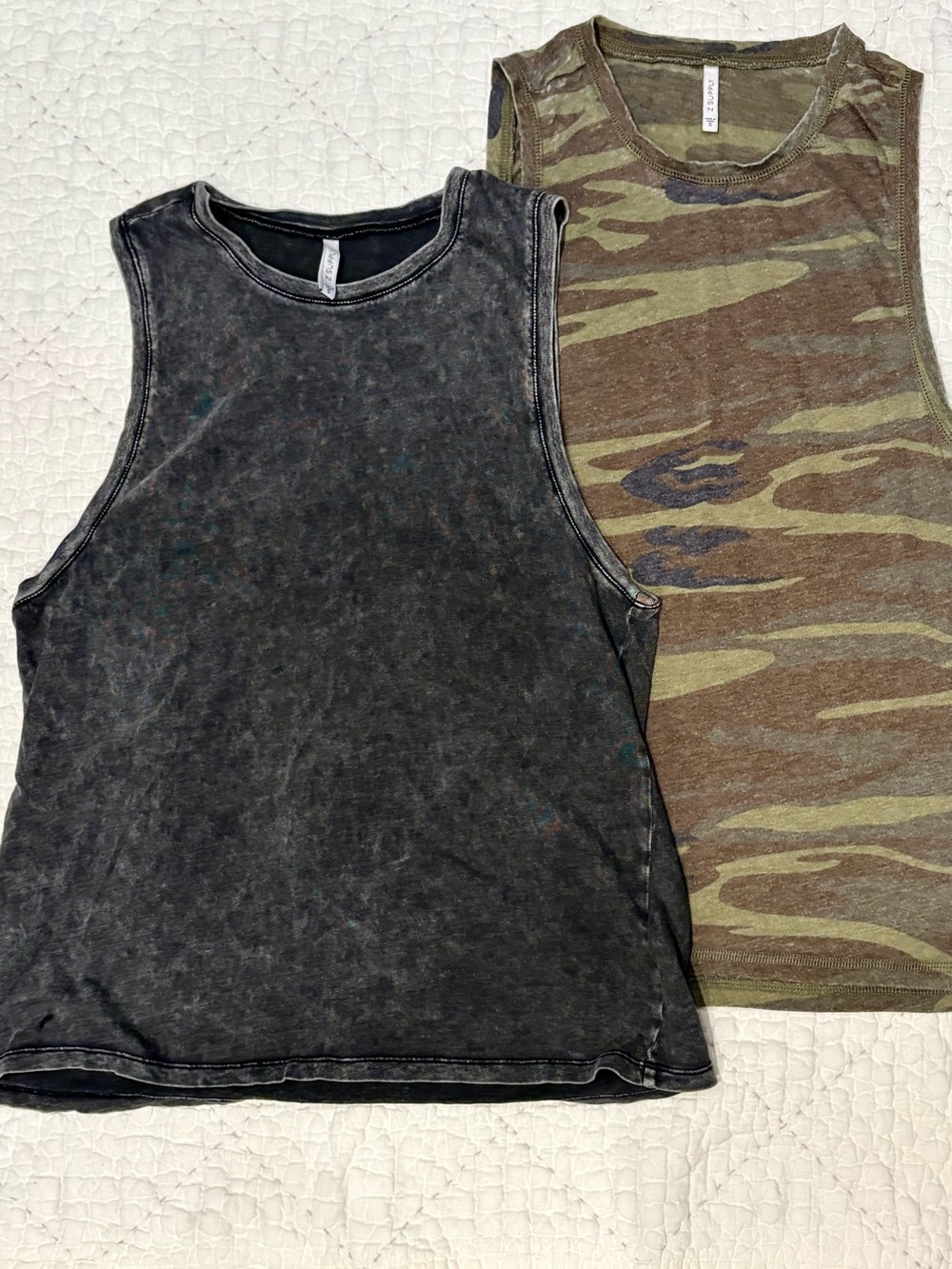 Z Supply Women's Washed Black Muscle Tank & Olive Camo Tank Duo - Picture 1 of 6